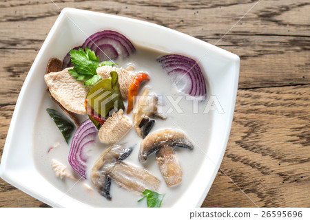 Bowl of thai tom kha kai soup 26595696