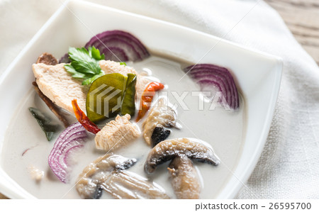 Bowl of thai tom kha kai soup 26595700