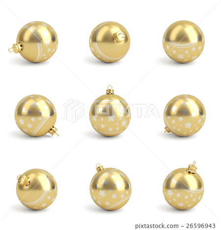 Collection of golden christmas balls. White Collection of golden christmas balls. White 26596943