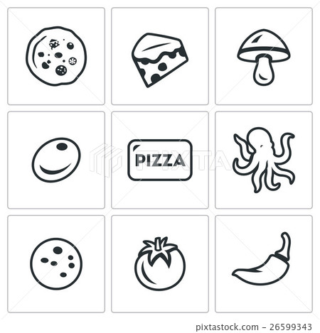 Vector Set of Toppings Pizza Icons.  26599343