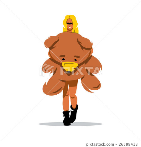Vector Woman with Teddy Bear Cartoon Illustration. 26599418