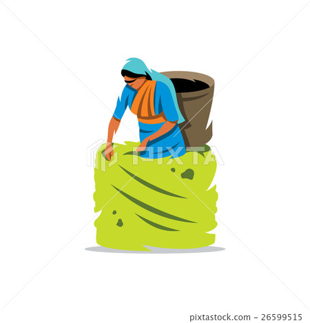 Vector Tea Picker Cartoon Illustration. 26599515