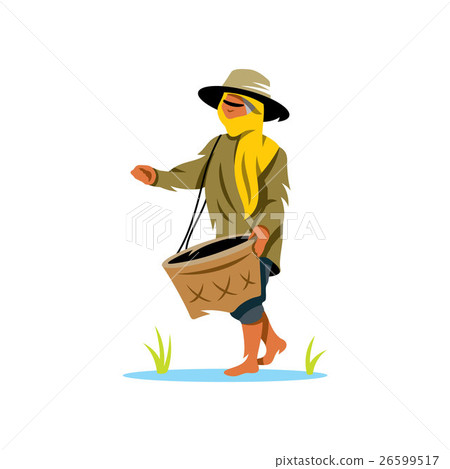 Vector Rice Field Woman Cartoon Illustration. 26599517