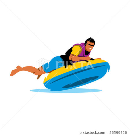 Young Man having lots of fun on rubber ring Young Man having lots of fun on rubber ring 26599526