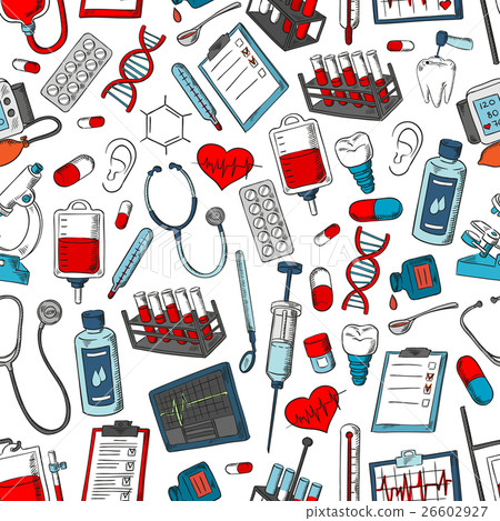 Medical vector seamless pattern of medicine items 26602927