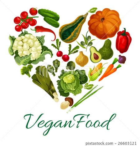 Vegan food vector poster with vegetables 26603121