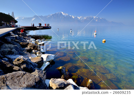 View of French Alps over Geneva Lake in Montreux 26609235