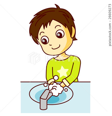 Child washing hand with cold prevention Child washing hand with cold prevention 26609273