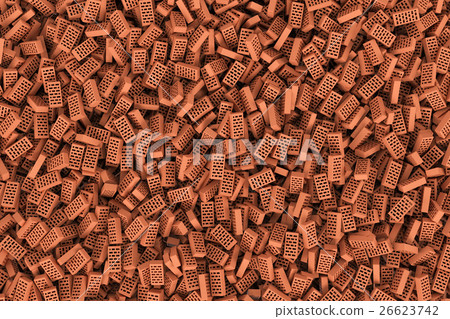 Rendering huge amount of red face bricks lying 26623742