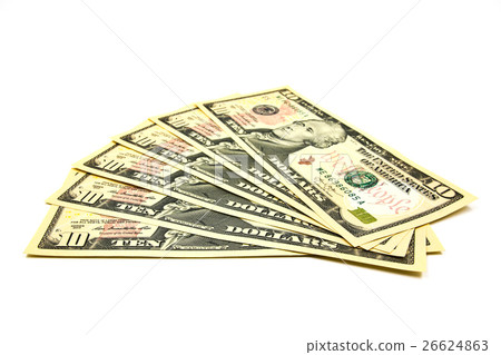 Close up of ten dollar isolate on white Close up of ten dollar isolate on white 26624863