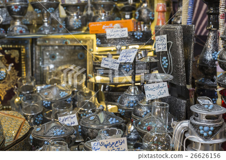 Traditional iranian market metal souvenires, lamps 26626156