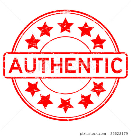 Grunge red authentic with star icon rubber stamp 26628179