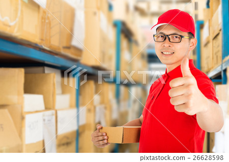 .Delivery service to customer receiving package. 26628598