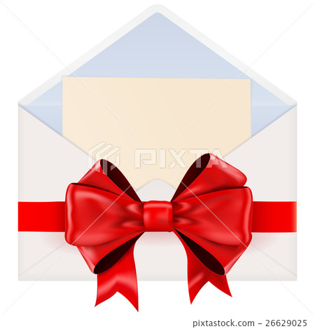 Envelope with letter with red ribbon bow 26629025