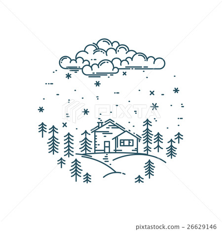 Vector flat linear winter landscape in round Vector flat linear winter landscape in round 26629146