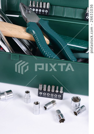 Box with construction tools isolated Box with construction tools isolated 26631036