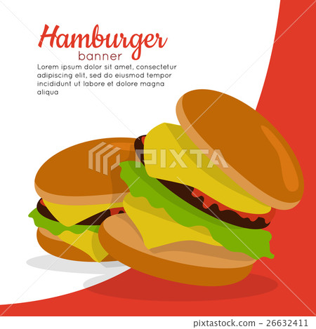 Gamburger Banner. Hamburger with Meat. Junk Food 26632411