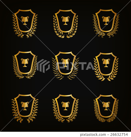Golden shields with laurel wreaths, cups 26632754