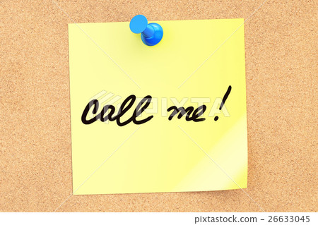 Call me! Text on a sticky note pinned 26633045