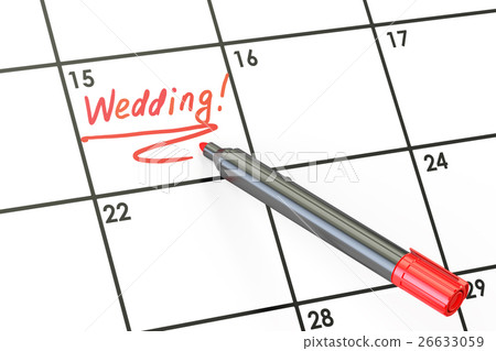 Wedding date on calendar concept, 3D rendering 26633059