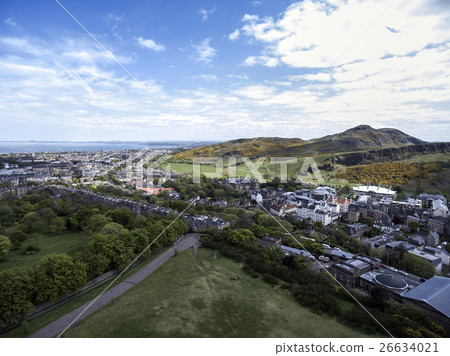Edinburgh city historic Arthur Seat sunny Day 26634021