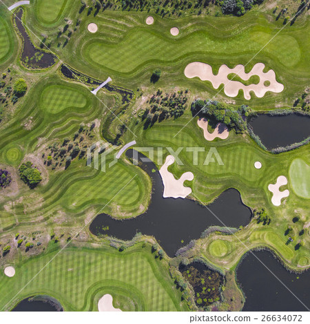 Aerial view over golf field in Poland. Summer time Aerial view over golf field in Poland. Summer time 26634072
