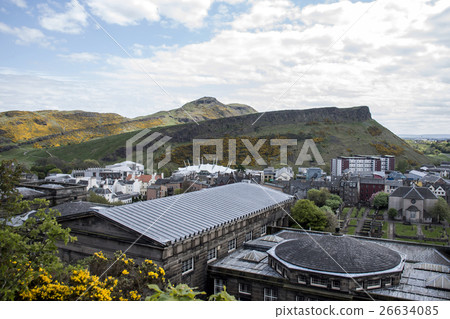 Edinburgh city historic Arthur Seat sunny Day 26634085