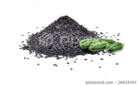 black sesame seeds on white background 26634565