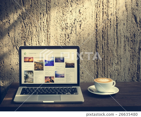 Coffee Laptop Latte Cappuccino Technology Concept Coffee Laptop Latte Cappuccino Technology Concept 26635480