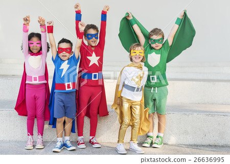 Superheroes Cheerful Kids Expressing Positivity Concept Superheroes Cheerful Kids Expressing Positivity Concept 26636995