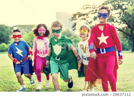 Superheroes Cheerful Kids Expressing Positivity Concept Superheroes Cheerful Kids Expressing Positivity Concept 26637112