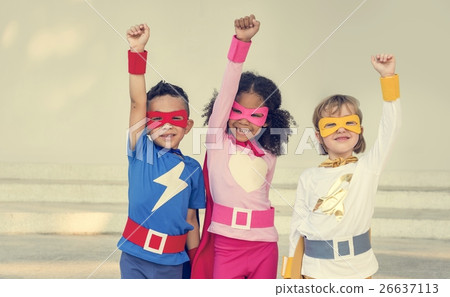 Superheroes Cheerful Kids Expressing Positivity Concept 26637113