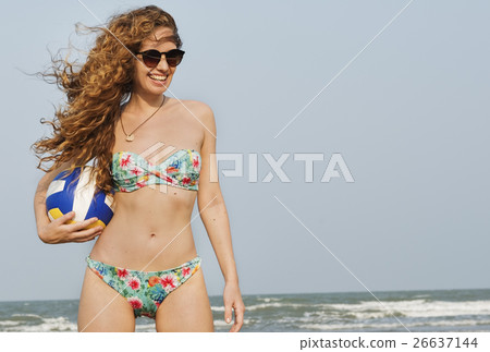 Woman Playing Volleyball Beach Summer Concept Woman Playing Volleyball Beach Summer Concept 26637144