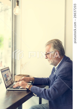 Senior Man Working Coffee Shop Realxation Concept Senior Man Working Coffee Shop Realxation Concept 26637203