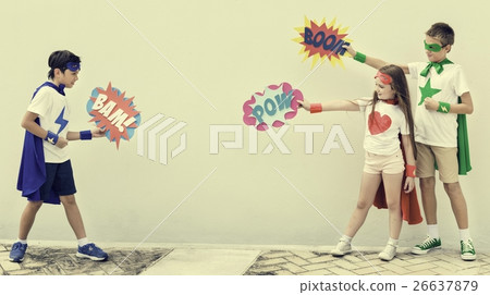 Superheroes Kids Costume Bubble Comic Concept Superheroes Kids Costume Bubble Comic Concept 26637879