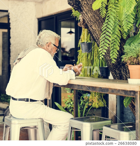 Senior Man Using Smart Phone Connection Concept Senior Man Using Smart Phone Connection Concept 26638080