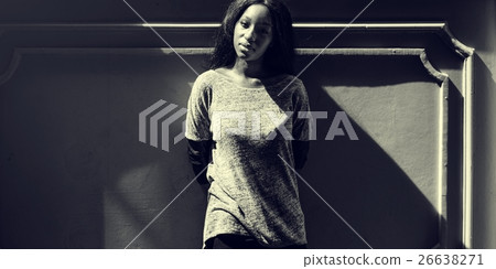 African Woman Standing Lean On Concrete Wall Casual Concept 26638271