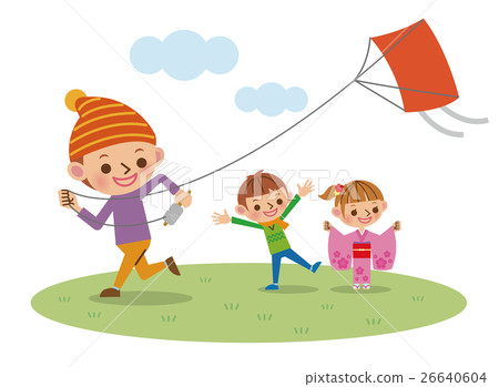 兩個孩子在新的一年裡玩風箏 26640604