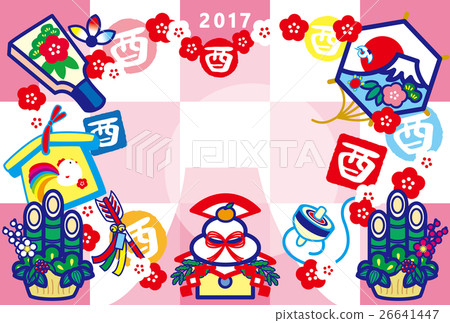 新年卡2017年採摘年度Yaroku Kagami年糕Hatto板Eva Demon Arrow Kadomatsu風箏山富士鶴紅和白梅花粉紅 26641447