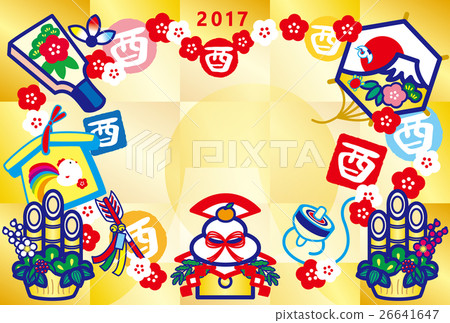 新年卡2017年採摘年Yaroku Kagami年糕Hatto板Eva Dema Armadon Kadomatsu Kite富士Tsurukame紅白梅花金 26641647