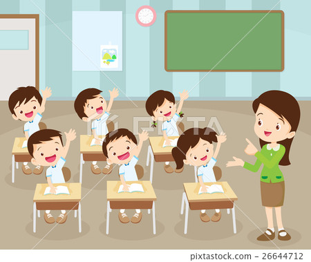 Students hand up in Classroom 26644712