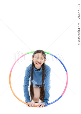 Portrait happy Asian child girl playing hulahoop 26645295