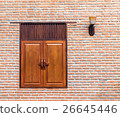 Facade of Old Building with Wooden Window  26645446