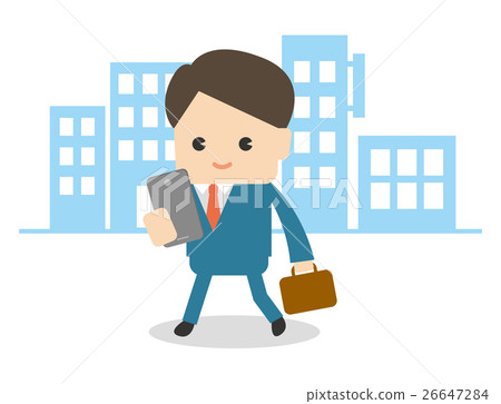 A businessman who walks in the town and smughes 26647284