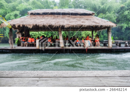 Wood plank gray on blurred scene tourist floating 26648214