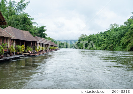 Resort wooden house floating and mountain fog 26648218