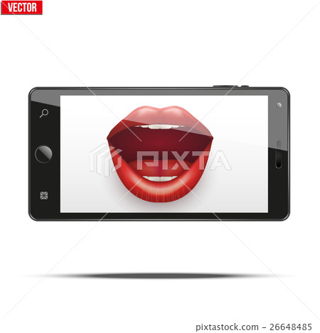 Smartphone with women's lips on the screen. Smartphone with women's lips on the screen. 26648485