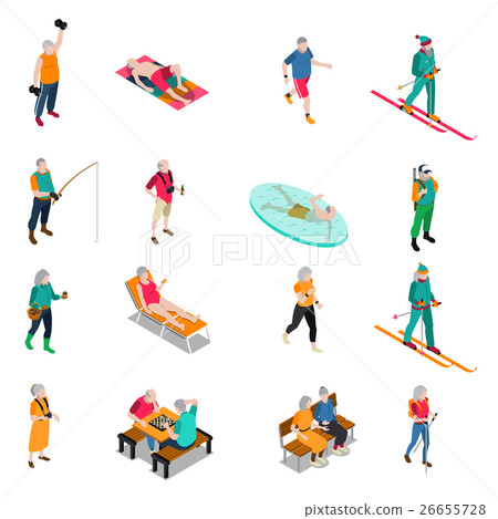 Elderly People Isometric Icons Set 26655728