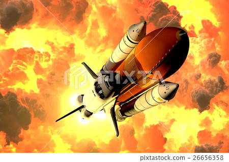 Space Shuttle Takes Off In The Clouds Of Fire 26656358