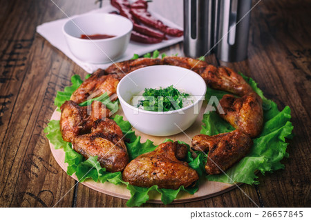 delicious grilled chicken wings with garlic and delicious grilled chicken wings with garlic and 26657845